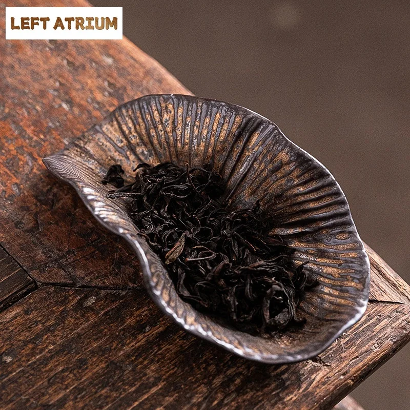 Gilded Iron Glazed Pottery Lotus Leaaf Tea Scoop AncientShovel Chahe Awakening Tea LadleDahongpao Cafes Accessories Ornaments