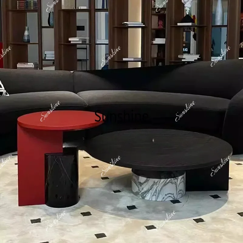 YItalian light luxury all solid wood classic contrasting color combination low table art simple wabi sandy wind design