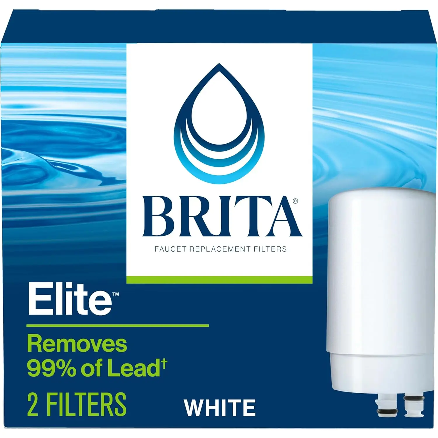 

Faucet Mount Water Filter for Sink, Removes 99% of Lead, Elite Filtration System, Includes 2 Replacement Filters, White