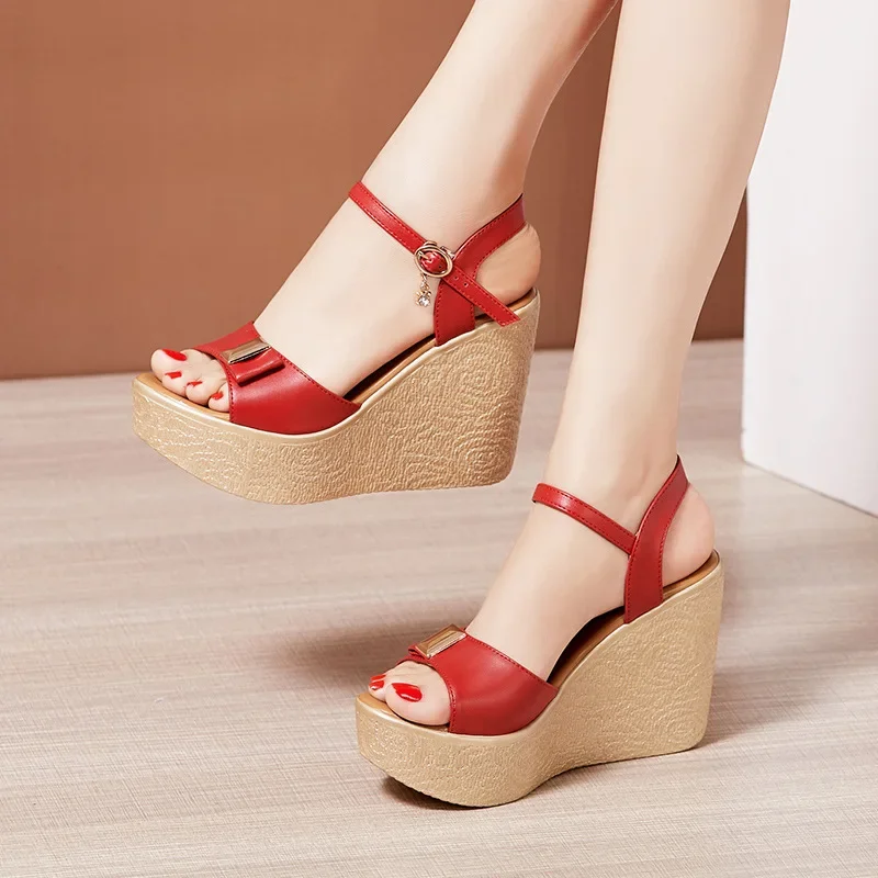 2024 New Open Head Platform Sandals Women Shoes 2024 Bow High Heels Wedges Sandals Ladies Elegant Office Sandals Gold