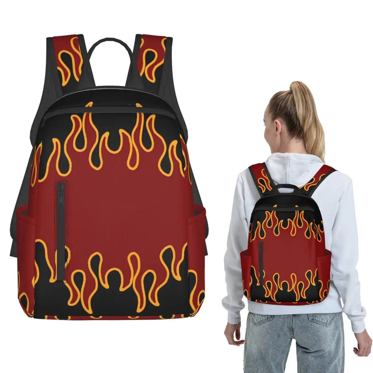 Big Fire Flames Burning Flame Backpack Daypack Boys Girls BookBag School Bag Shoulder Bags for Men Women