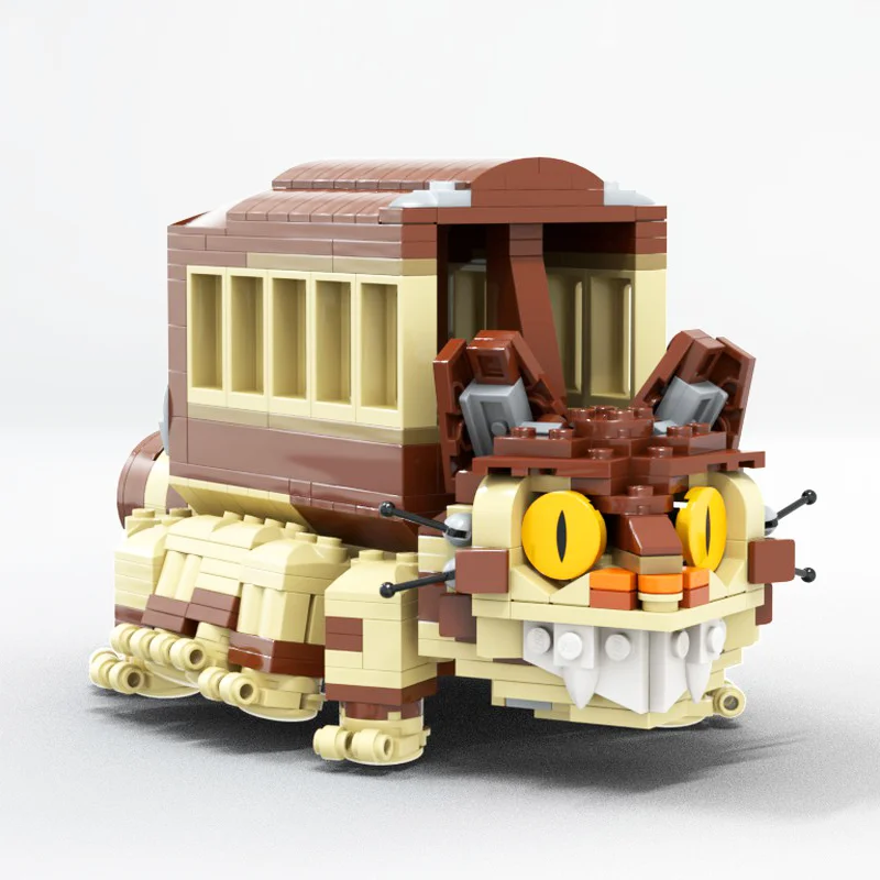 474pcs MOC Cat Bus Model Animal Creative Bricks Japanese Anime Vehicle Building Block Kids Toy Birthday Gift