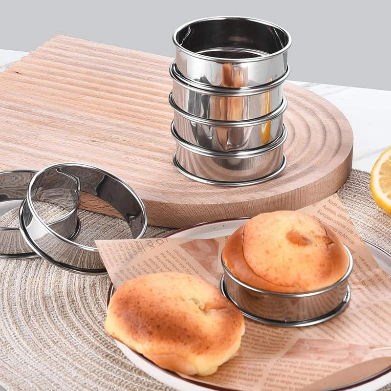 English Muffin Rings 4 Inch Crumpet Rings Stainless Steel Double Rolled Tart Rings, Cooking Pastry Ring Molds