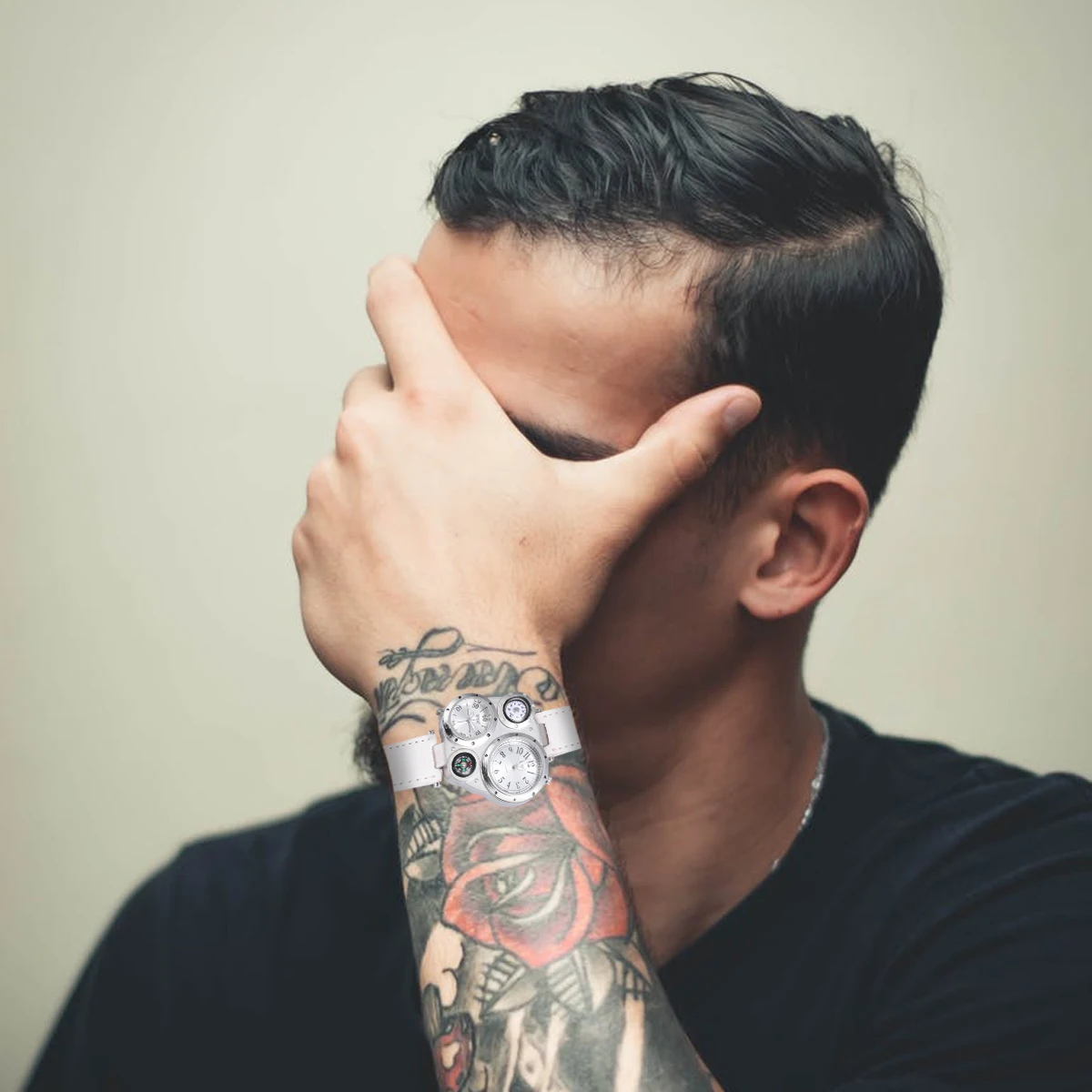 

1pcs Temperature Compass Outdoor Sports Thermometer Quartz Watch For Men Dual Display Mens Fashion Watch