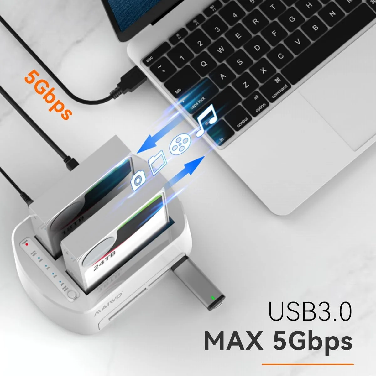 MAIWO SATA - USB3.0 デュアルベイ ハードドライブ ドッキングステーション (オフラインクローン機能付き、2.5インチ/3.5インチ HDD/SSD 48TB対応、CF/SDカード対応)