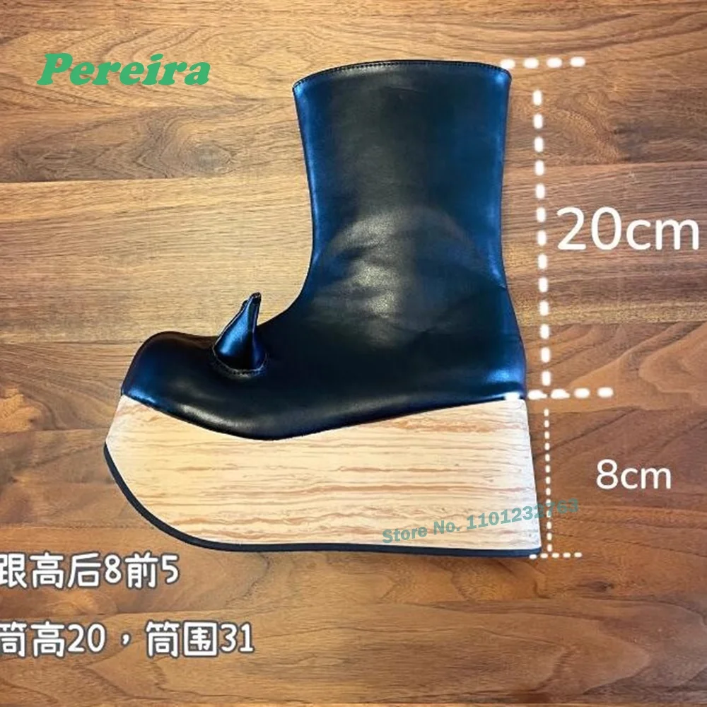 Wooden Heels Platform Ankle Boots Devil 8Cm Height Increasing Leather Women\'s Boots Spring Cosplay Customized for Men Casual