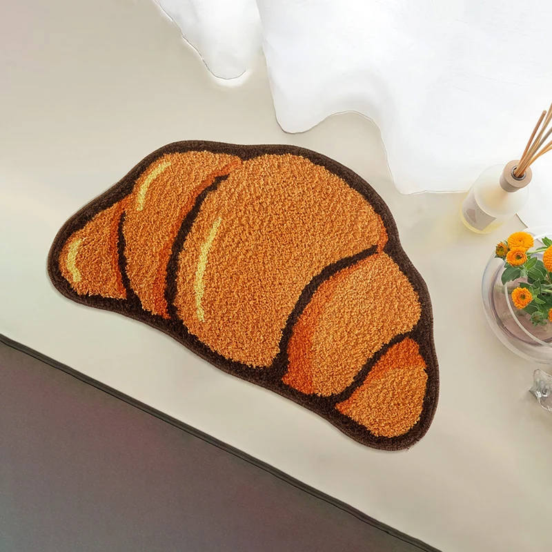 Tufting Croissant Bathmat Soft Rug Fluffy Bread Bathroom Mat Bedroom Carpet Floor Safety Pad Aesthetic Home Room Warm Decor
