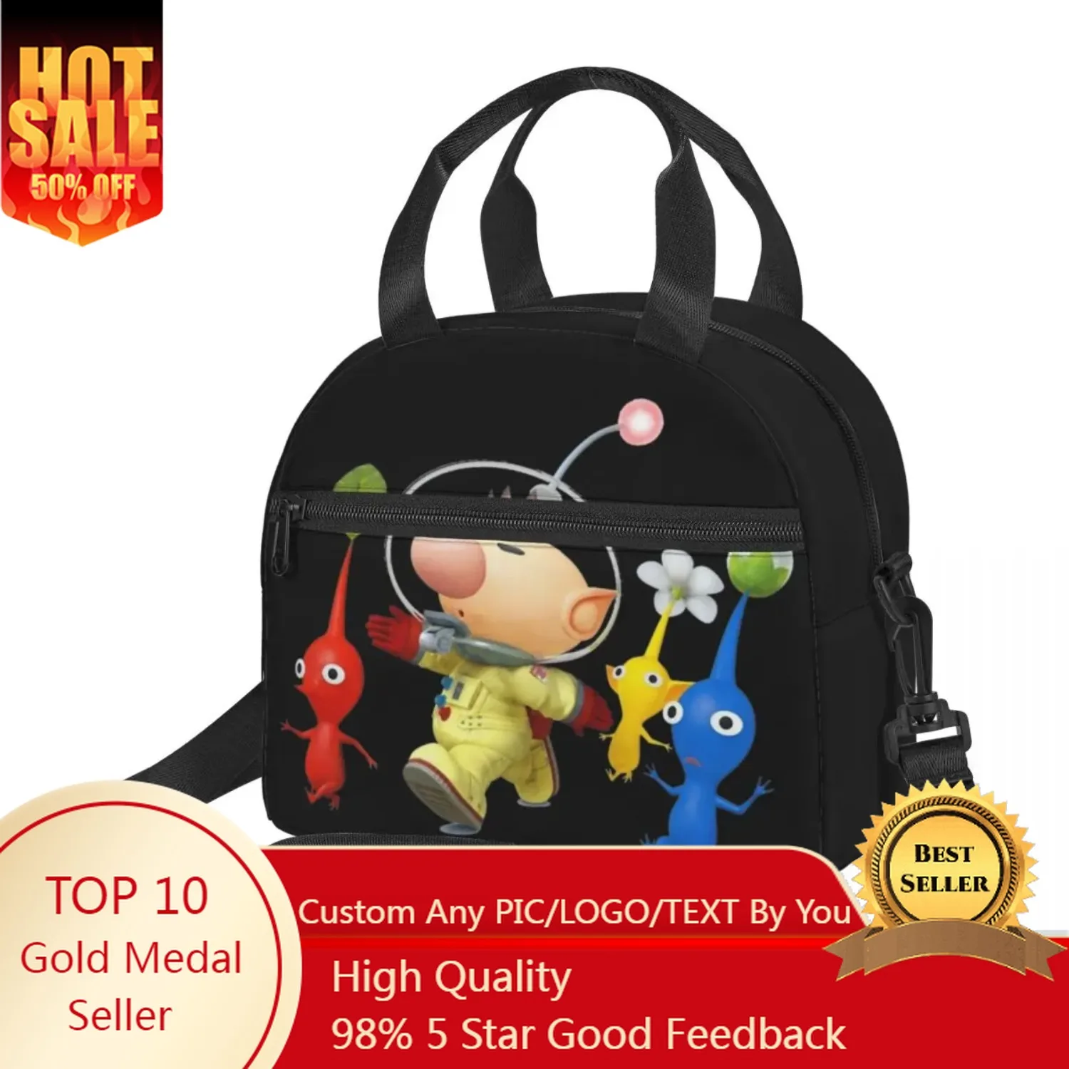 

Pik Me Pikmin Logo Large Insulated Lunch Boxes with Adjustable Inside Strap Accessories Unique Lunch Container