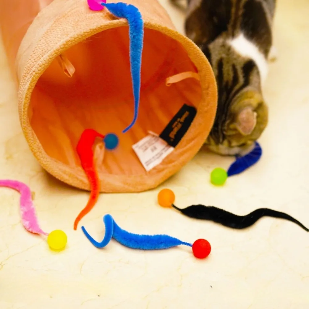 3 Teile/satz Haustier Spielzeug Raupe Elastische Ball Katze Spielzeug Regenbogen Wurm Springenden Ball Indoor Katze Raupe Elastische Interaktive Spielzeug – Detail 4