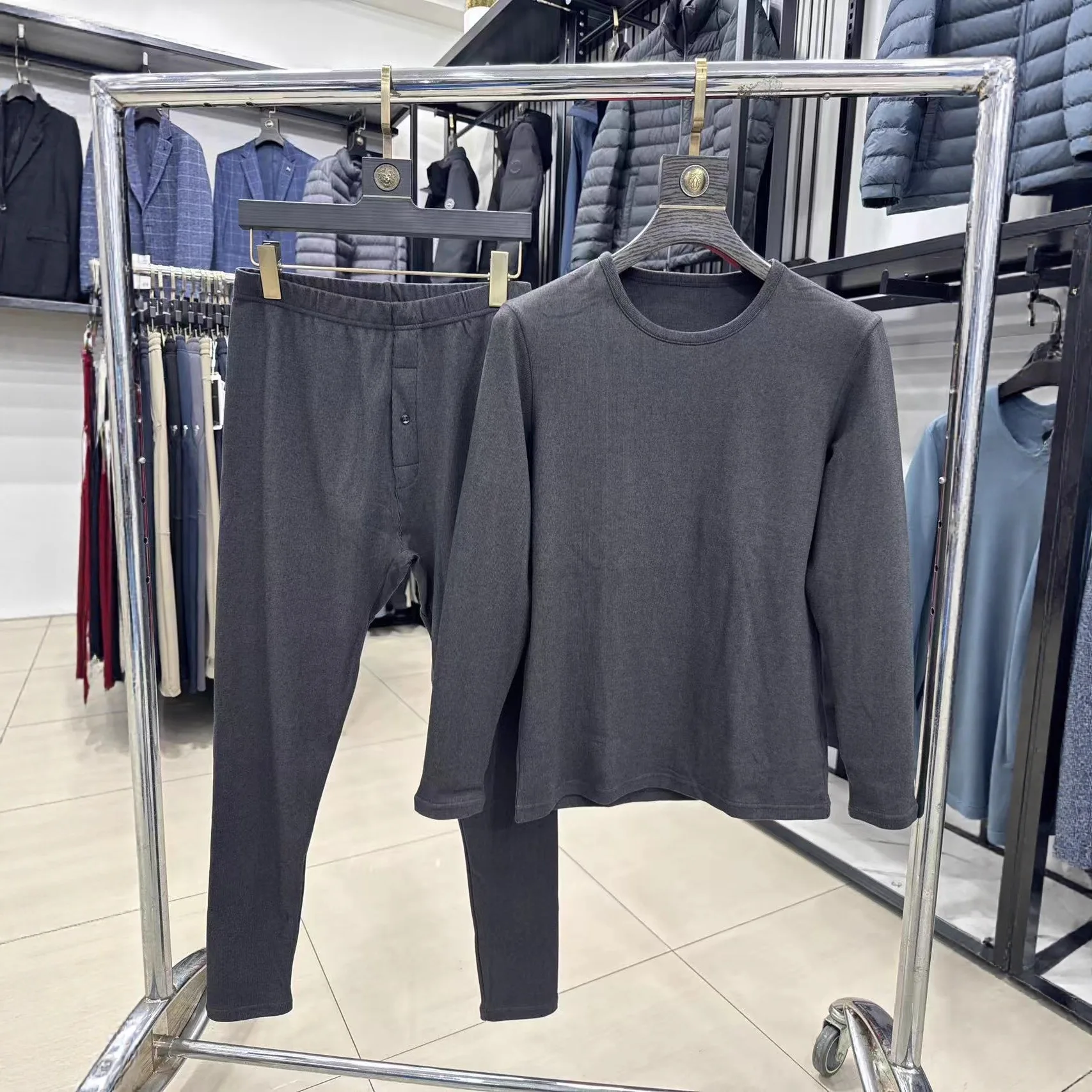 الدفء الملابس الداخلية للرجال لون بسيط مطاطا العمودي المشارب Fce الخريف ملابس الشباب عادية طويلة Sve جولة Ne #1