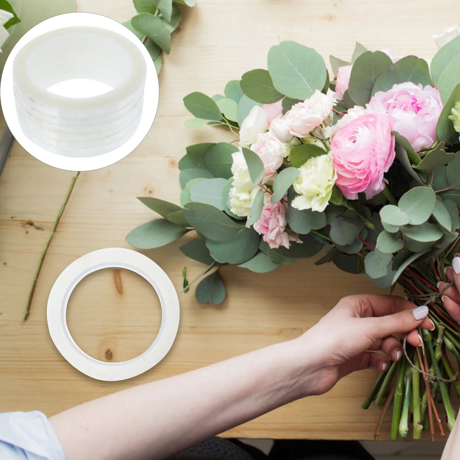 6 rotoli di nastro floreale trasparente, stelo estensibile, avvolgimento di bouquet, suite per organizzare forniture, nastri per animali domestici, fiori