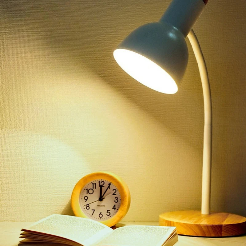 Modern Retro Minimalist E27 Light Source Reading Eye Protection Desk Lamp Desktop Art Solid Wood LED Night Light