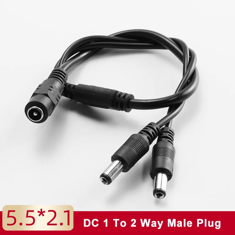 DC 1 Female to 2 Male Splitter Cable 5.5x2.1mm DC Power Extension Cord for CCTV Camera LED Strip Light