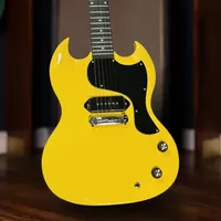 Free Shipping New Prouduct Yellow SG Electric Guitar Custom Solid 6 Strings Guitar Black Shield P90 Dog Ear Fixed Bridge