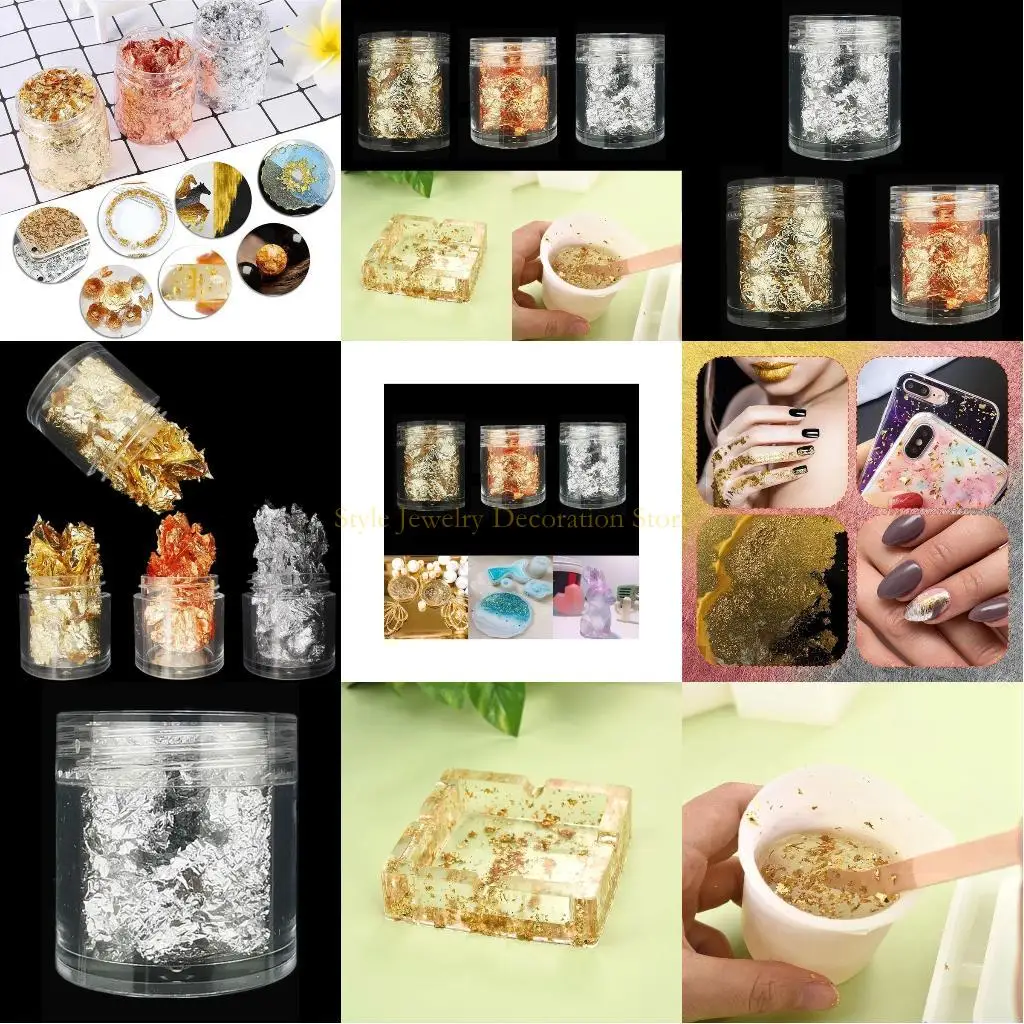 

D46E Silver Golden Glitter Foil Chips Foil Flakes Sequins Glitters Art Paper Sheet Decor DIY Crafts Epoxy Filling