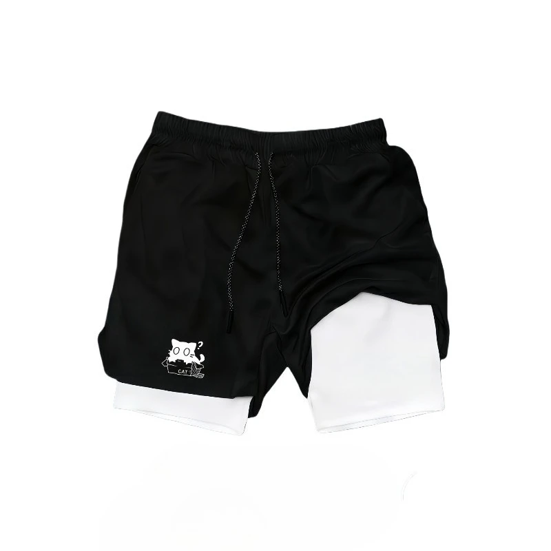Quick Drying Breathable 2-in-1 Double-layer Sports Shorts Mens Elastic Compression Comfortable Elastic Athletic Multi-functional