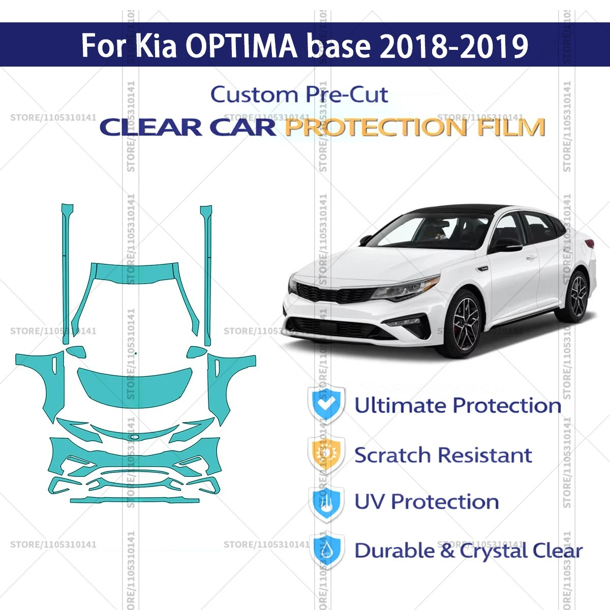 For Kia OPTIMA base 2018-2019 Pre-Cut Paint Protection Film PPF Transparent Car Film Automotive PPF Front Kit - Rockers