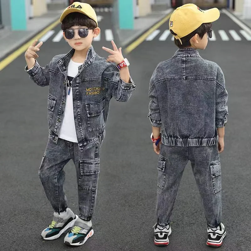 Conjunto de abrigo y pantalones de algodón para niño y adolescente, traje de Jean adorable para primavera y otoño, regalo de Navidad, 2 uds./set, 2024