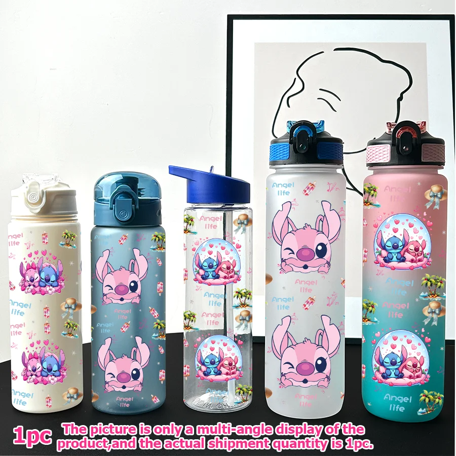 

1Pc Disney Stitch Angel Printed 23-32oz Various Plastic Water Bottles Portable Sports Water Cups Birthday Gifts