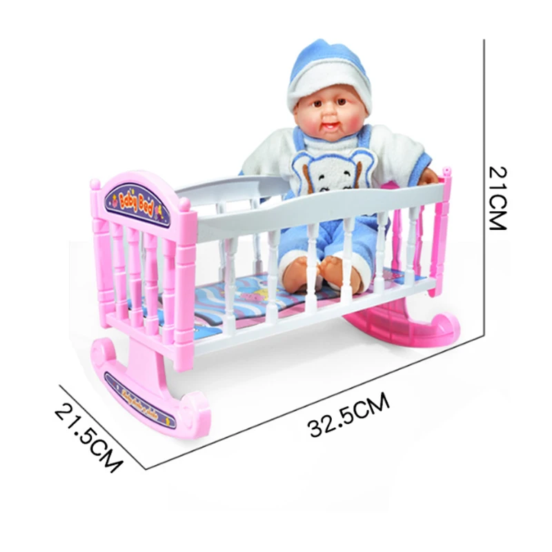 Baby Bed Cradle for 8-10 Inches Dolls Cute Dollhouse Accessories Miniature for Baby Doll Gift Toys for Children 3 Years and Up