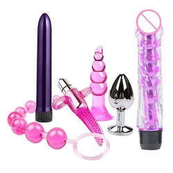 6pcs/set Anal Plug Silicone Butt Vibrating Massage Stick Adult Erotic G-spot Orgasm For Men Women Couple Sex Toys