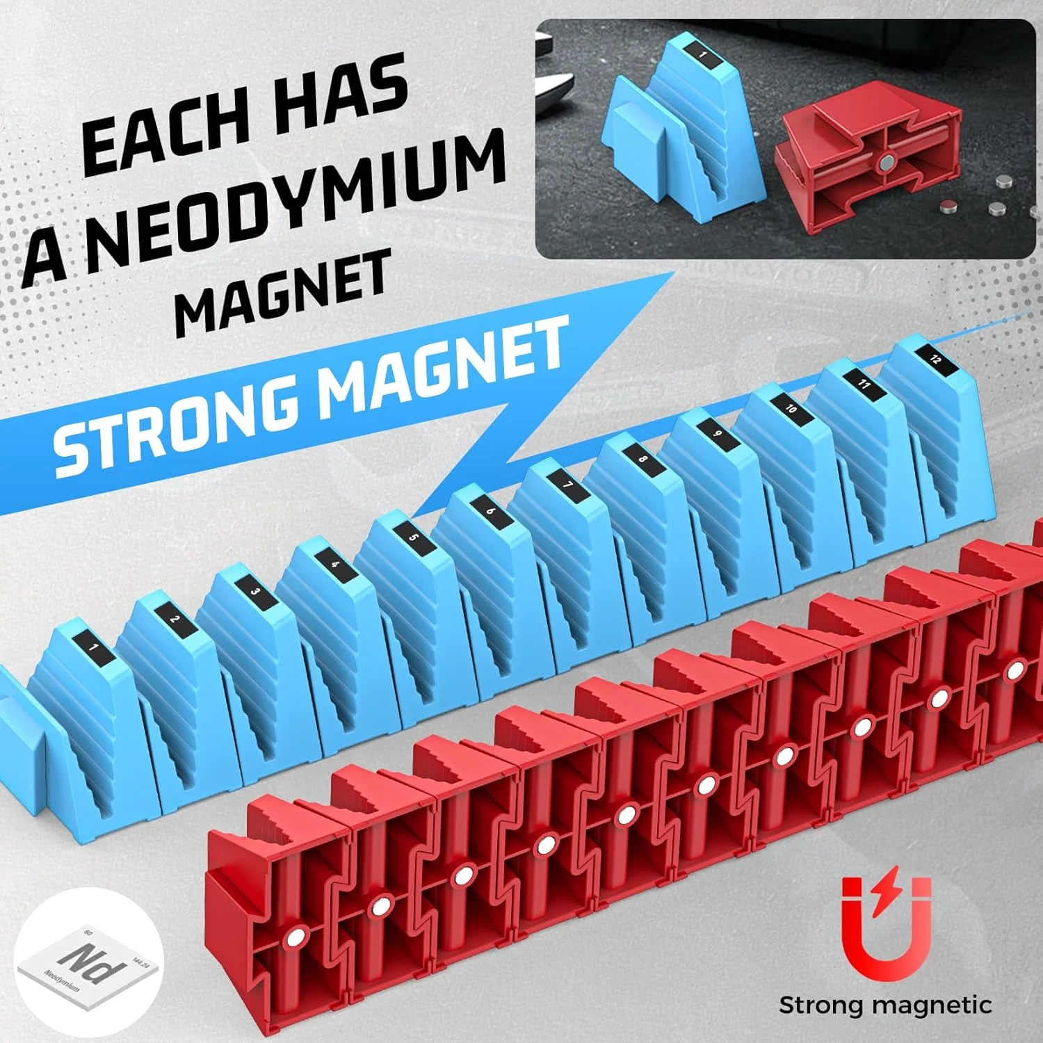 12 قطعة من منظمات المفتاح المغناطيسي لأدراج الأدوات - حامل تخزين أدوات مغناطيسي قابل للتخصيص لتنظيم صندوق الأدوات