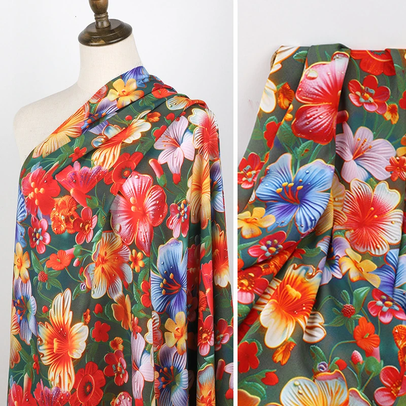 100x140cm 3D-gedruckter Blumen-Rayonstoff DIY Nähen Kleidung Pyjamas Kleider Hosen Nähstoff Weiches Sommermaterial – Detail 4