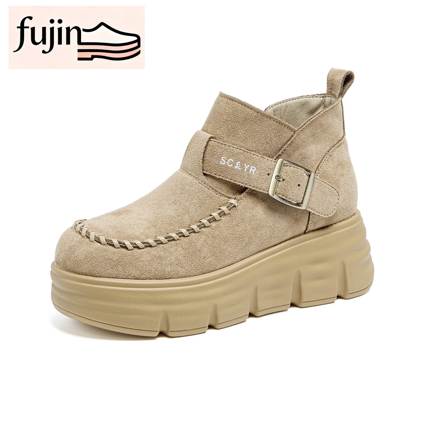

Fujin 7cm Women Ankle Boots Genuine Leather Fall Short Boots Shoes Platform Comfortable Non Slip Booties Soft Leather Casual