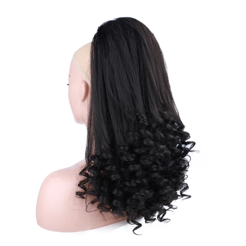 Imagen 2 del producto Extensión de cola de caballo de extremo rizado largo sintético, extensión de cabello con Clip de cola de caballo de aspecto Natural para mujeres