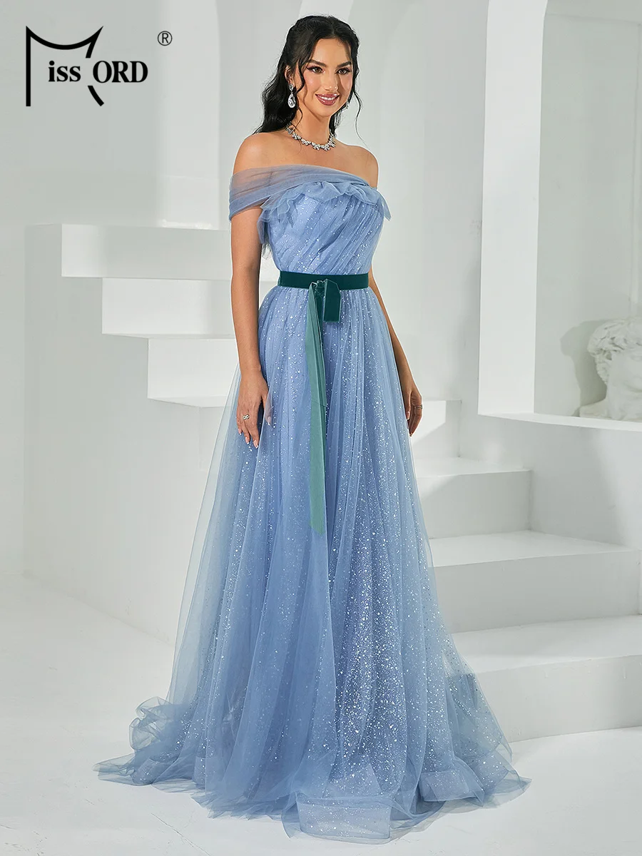 Missord 2024 New Blue Off Shoulder A Line Wedding Bridesmaid Dress