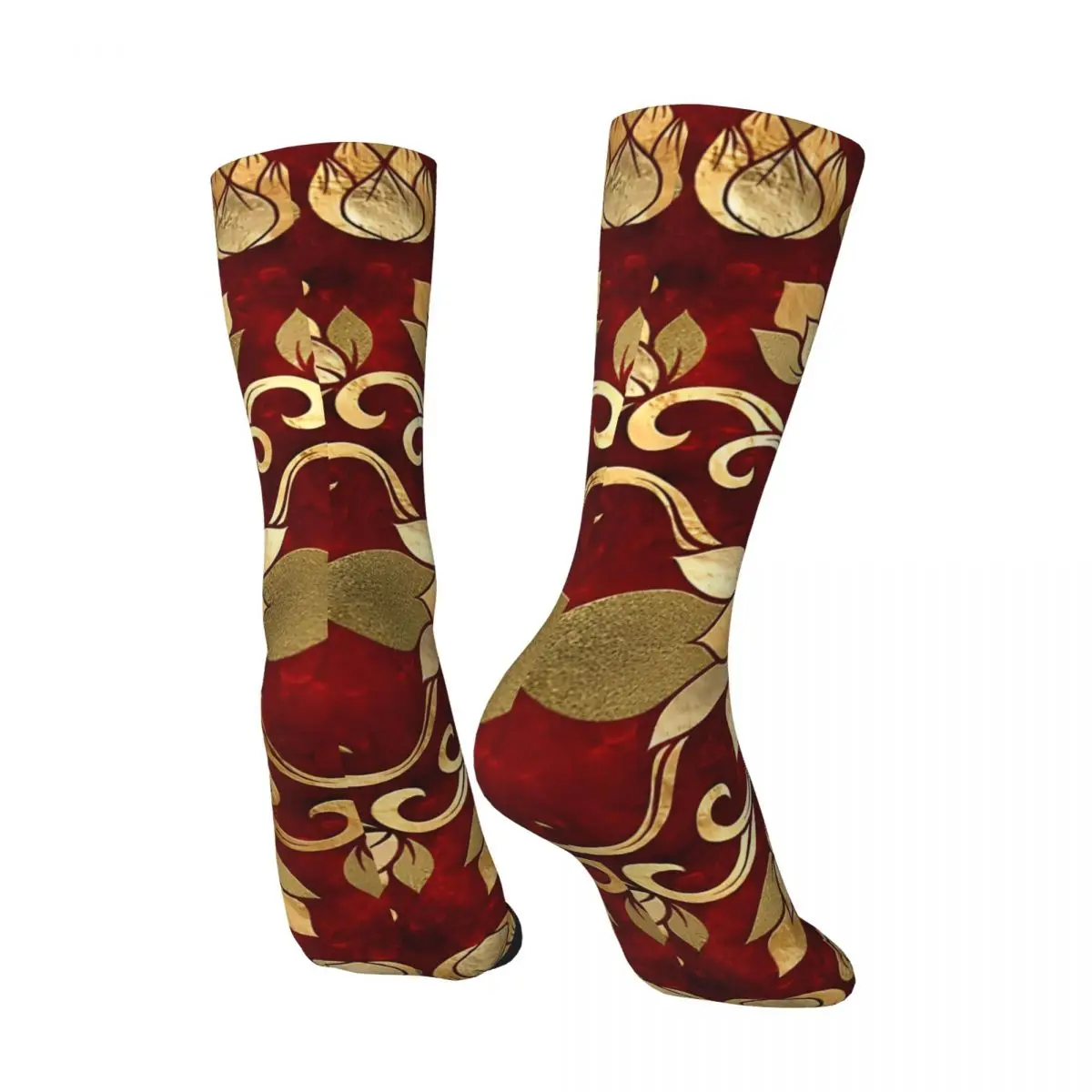 Thai Ornament - Gold And Red_2 Men's Socks Retro Harajuku Street Style Novelty Seamless Crew Sock