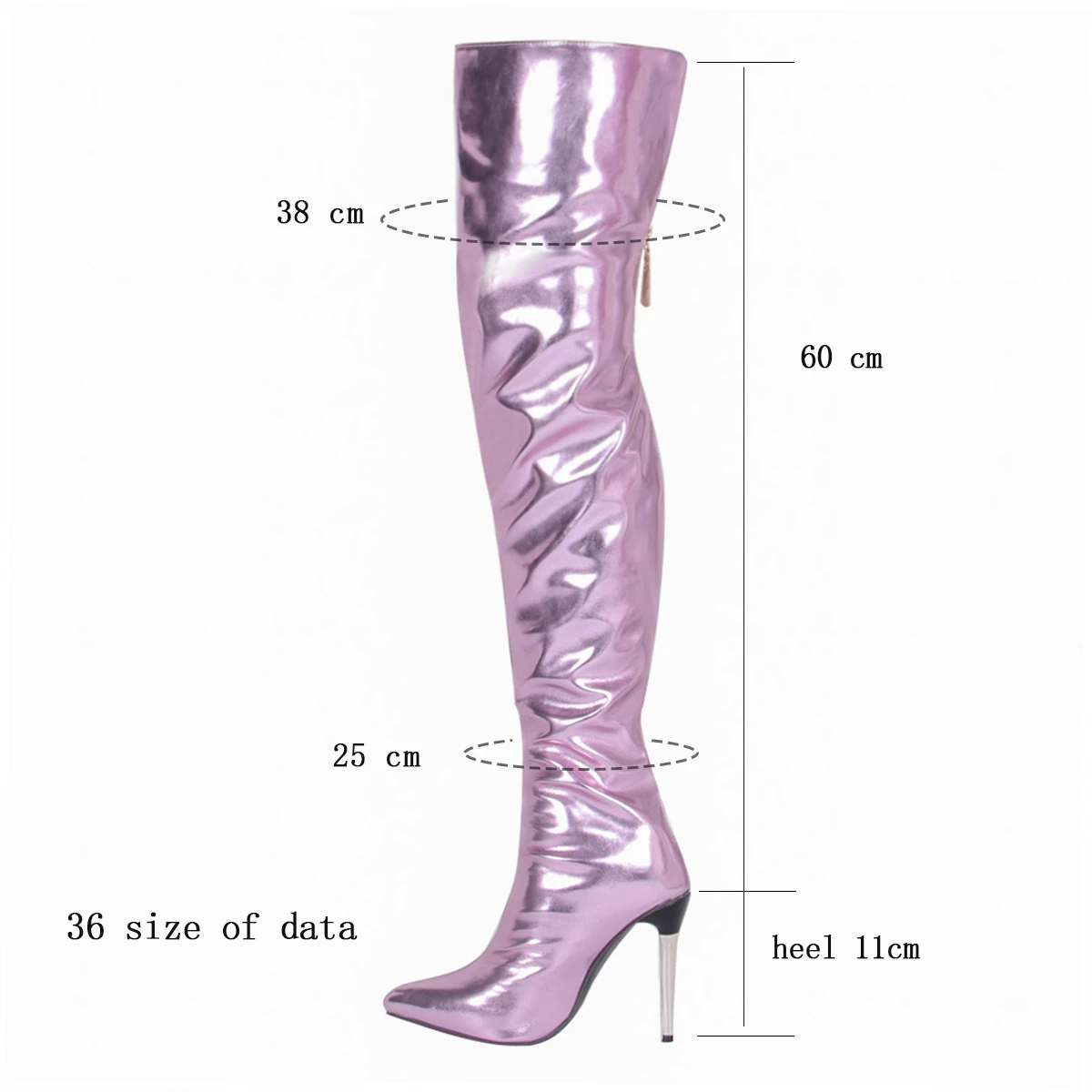 Sexy Metallic 11CM High Heels Women Shoes Over The Knee Boots Pointed Toe Stilettos Wide Calf Women\'s Boots 2024 Long Boots