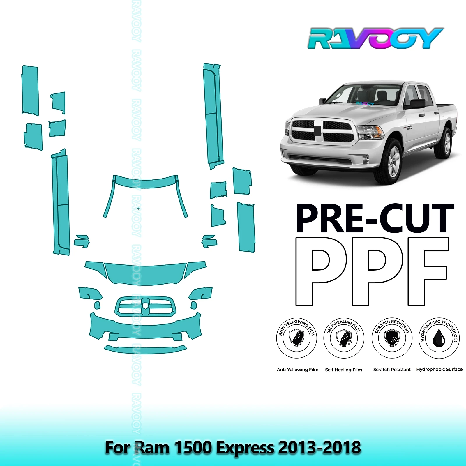 

Front Kit+Rockers Clear Bra Precut PPF Paint Protection Film For Ram 1500 Express 2013-2018