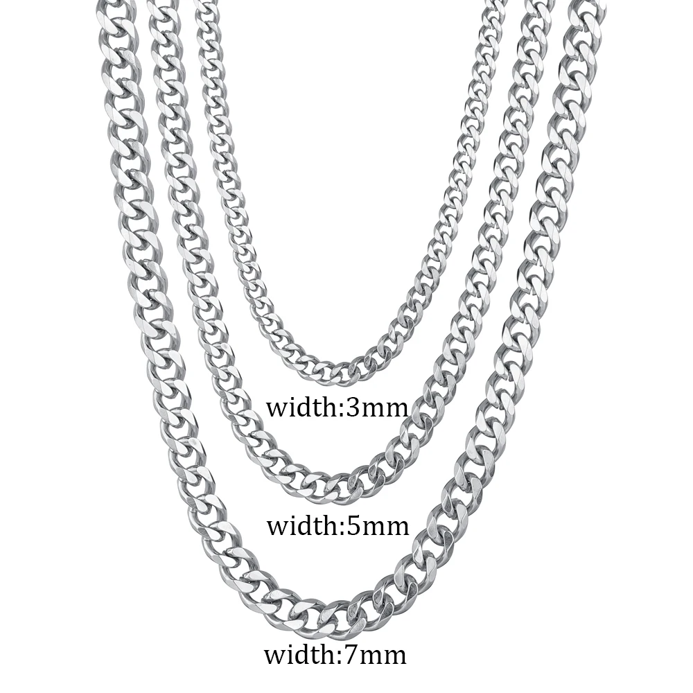 3/5/7mm roestvrijstalen Cubaanse schakelketting klassieke punk persoonlijkheid sieraden eenvoudige mode hiphop paar ketting voor mannen vrouwen