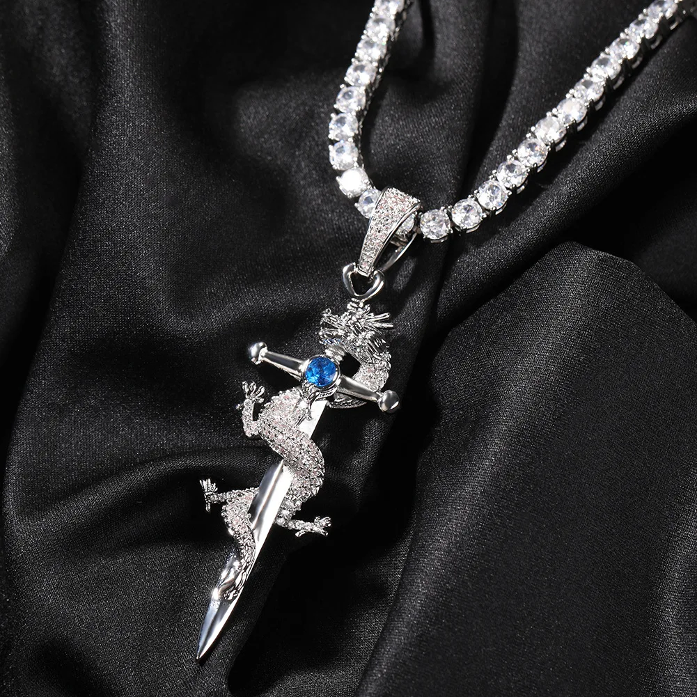 

Chinese Dargen Cross Sword Shape Iced Out Bling Bling Pendant Necklace Mirco Pave Prong Setting Fashion Hip Hop Jewelry BP230