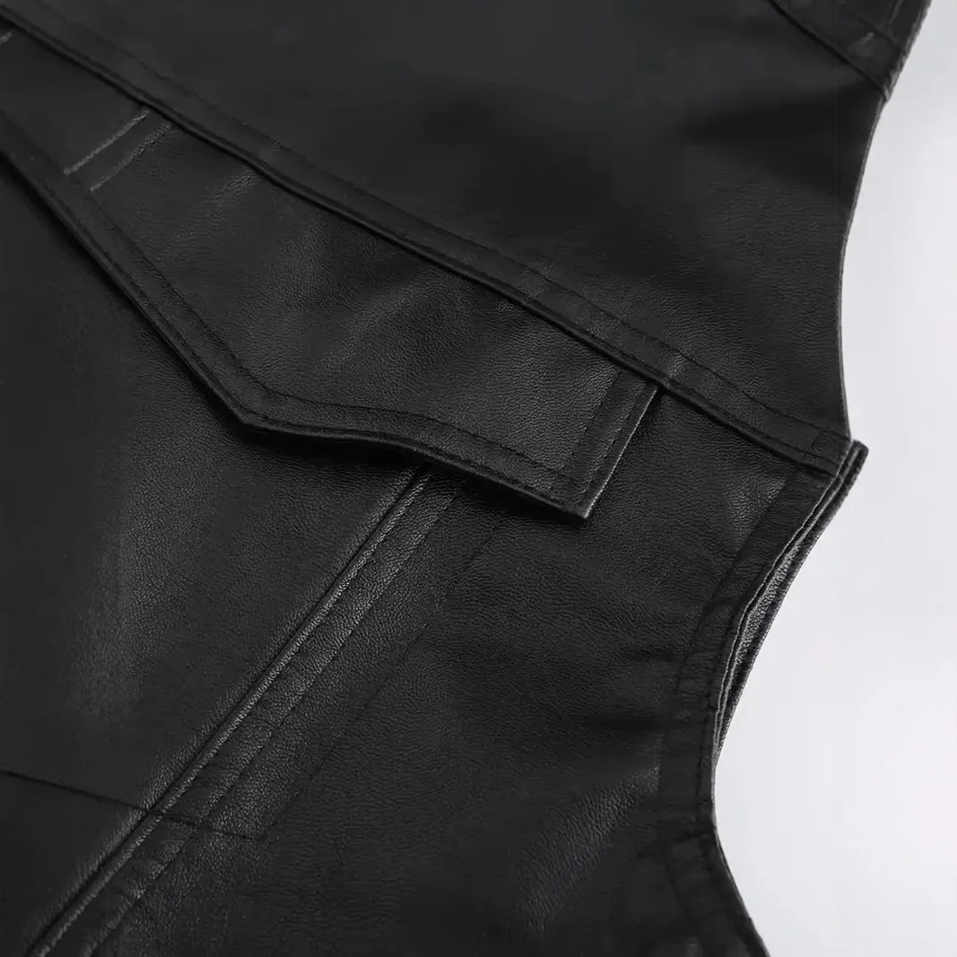 الرجال بولي Leather سترة جلدية الذكور عادية دراجة نارية زر سترة جلدية الرجال دراجة نارية سترة جلدية عالية الجودة الرجال أكمام جاكيتات #4