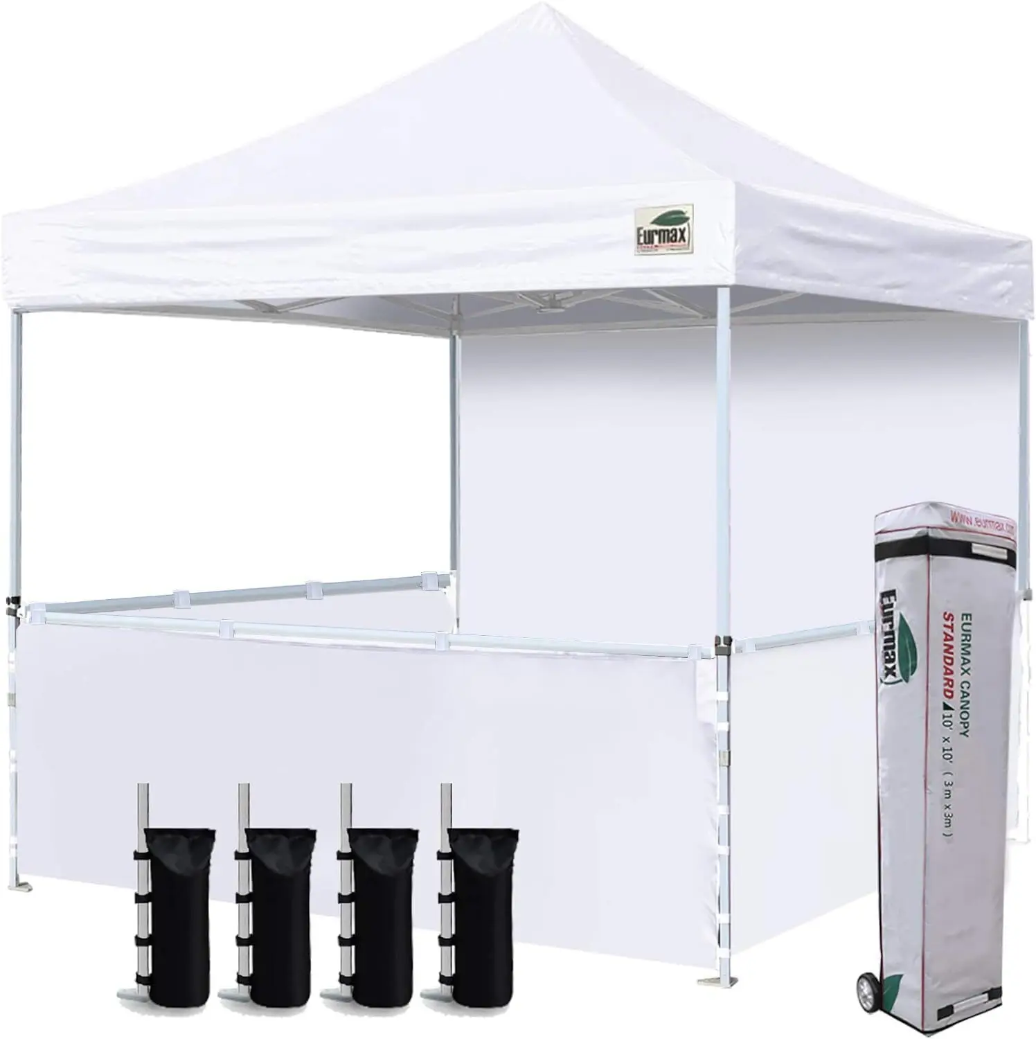 10'x10' Ez Pop-up Booth Canopy Tent Commercial Instant Canopies with 1 Full Sidewall & 3 Half Walls and Roller Bag, with