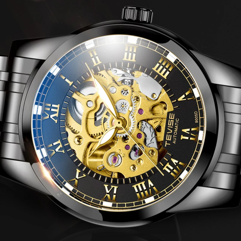 

Dropshipping mechanical watch for man business watch HOLLOW wristwatch automatic gold luxurious watches relojes para hombre