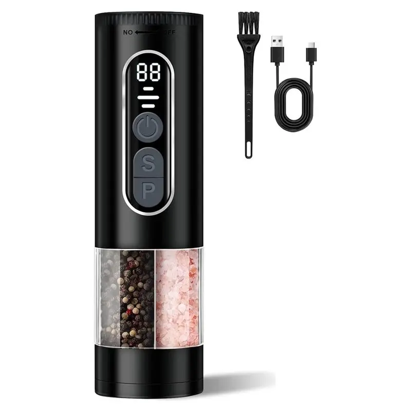 B23B Electric 2In1 Salt And Pepper Grinder Set, Rechargeable Automatic Mill With LED Light, One-Handed Adjustable Operation