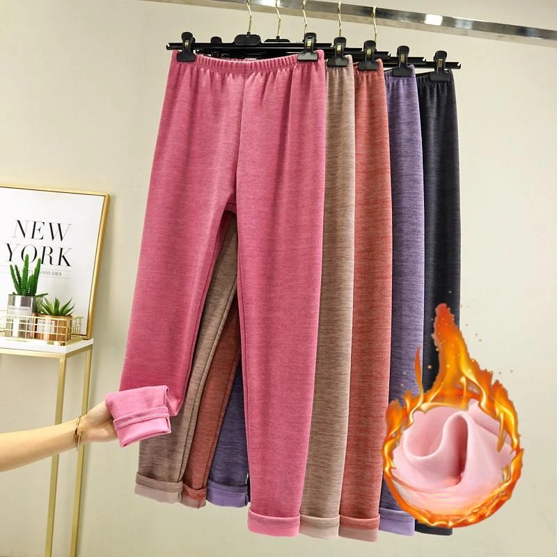 

Women 2023 Autumn Winter Fashion Thermal Underwear Pants Female Solid Color Slim Pants Ladies High Waist Warming Trousers E627