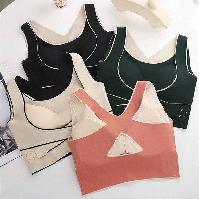 Traceless Underwear For Women With Front Button Cross-sport Correction Beautiful Back Strapless Breasts Gathered And Slid Bra