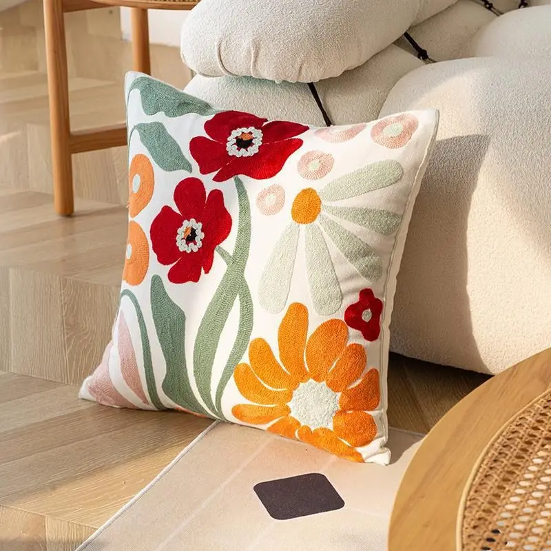 Country Cream High-end Cotton Square Pillow Cover for Sofa Bed Living Room New Design