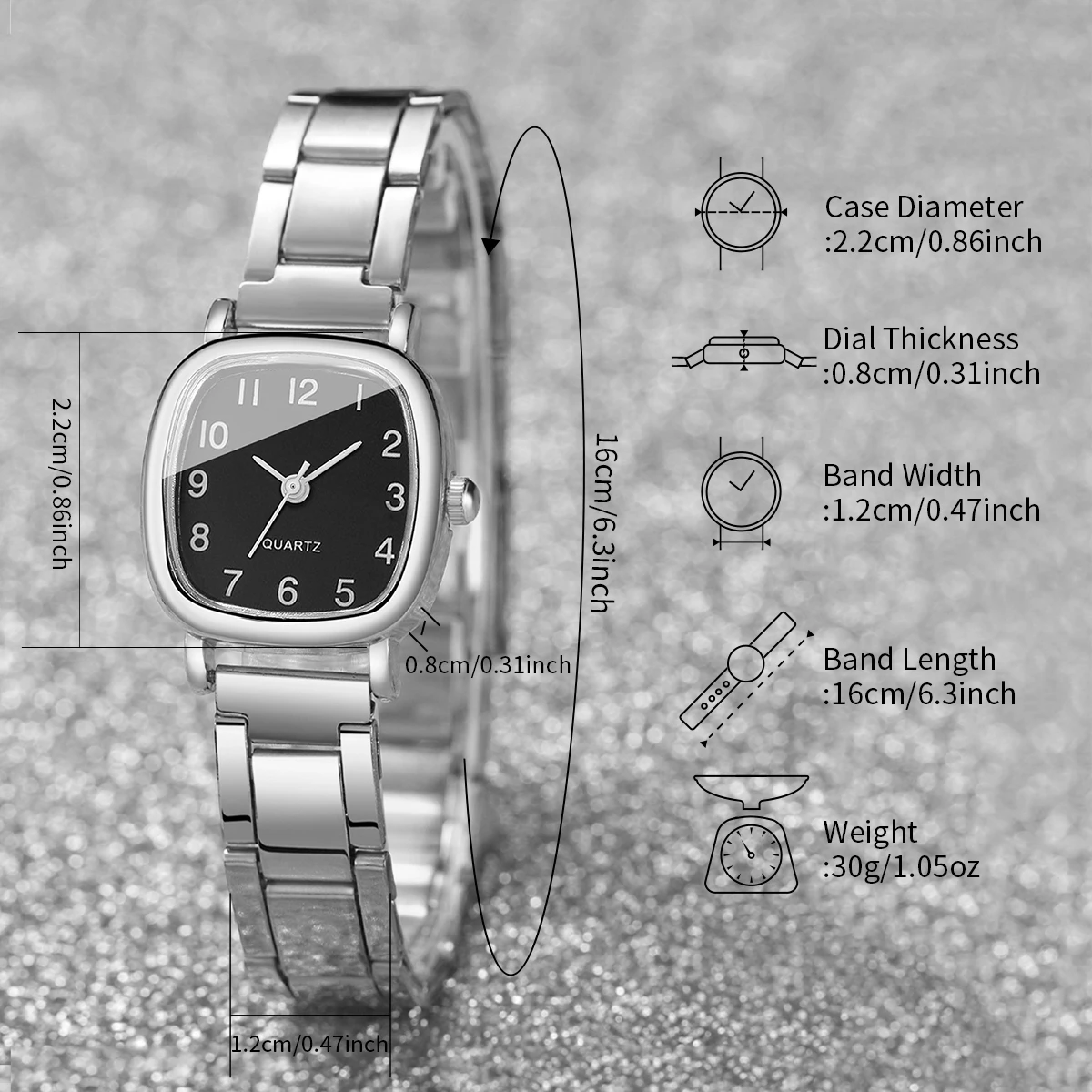 4PCS/Set Fashion Square Women\'s Quartz Watch Steel Band Watches Heart Bracelets Set(Without Box)
