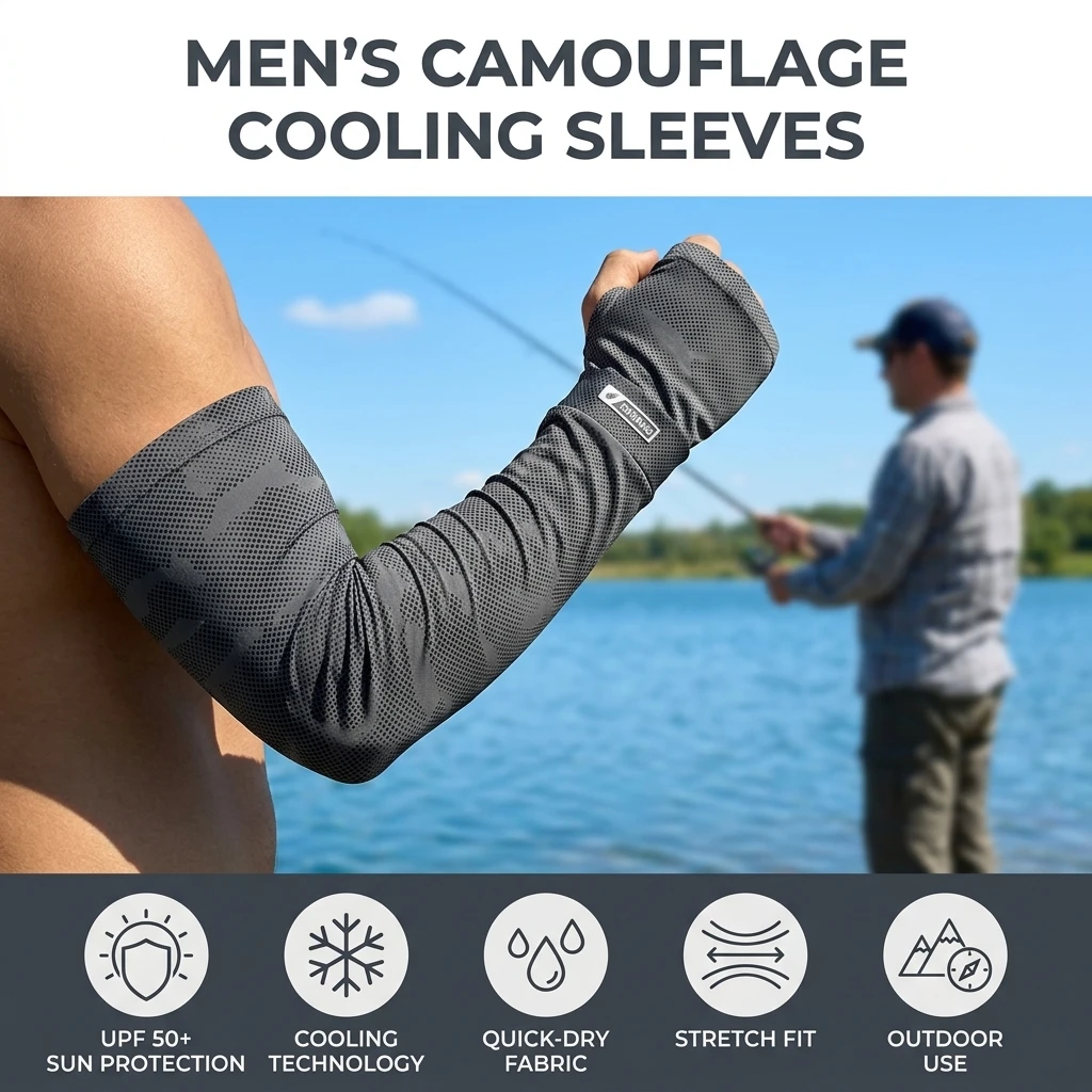 Men's Camouflage Sun Protections Ice Sleeves UPF50+ UV Protections Breathable Arm Sleeves for Outdoor Activities