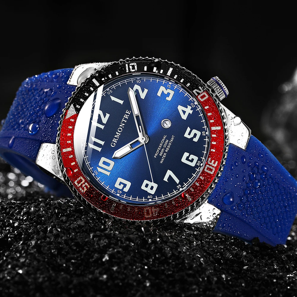 GRMONTRE Stainless Steel Watch Men's European and American Business Leisure Quartz Watch Diver Waterproof Outdoor Sports Watch