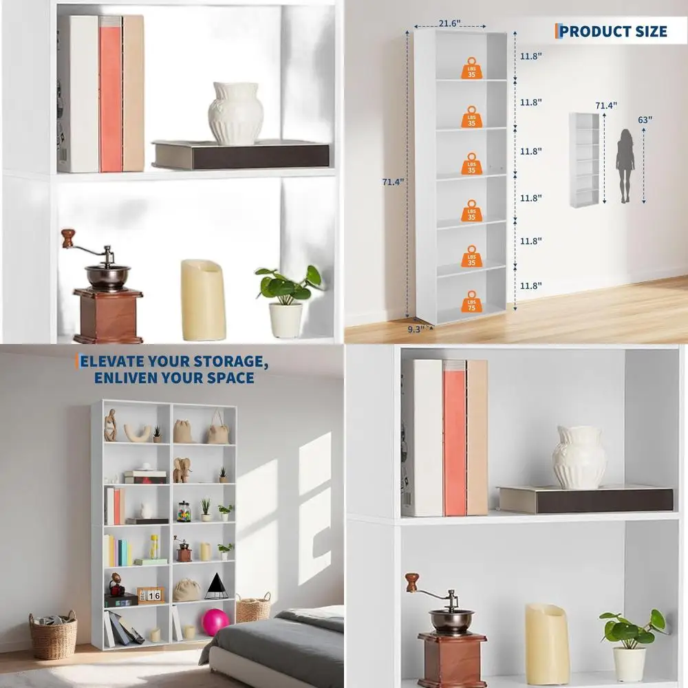 

6-Tier Industrial Style Bookshelf, Rustic Brown, Heavy Duty Storage for Home Office, Living Room, and Bedroom