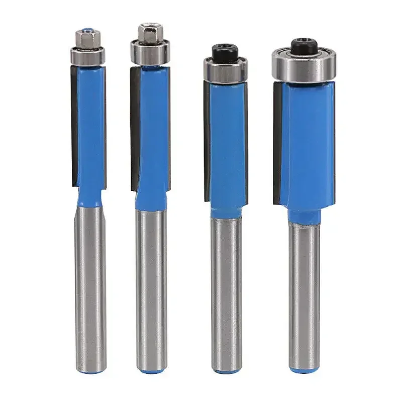 4pcs 6.35mm 1/4in Shank Milling Cutter Flush Trim With Bearing Router Bit Set For Woodworking Wood Trimming Cutter Router