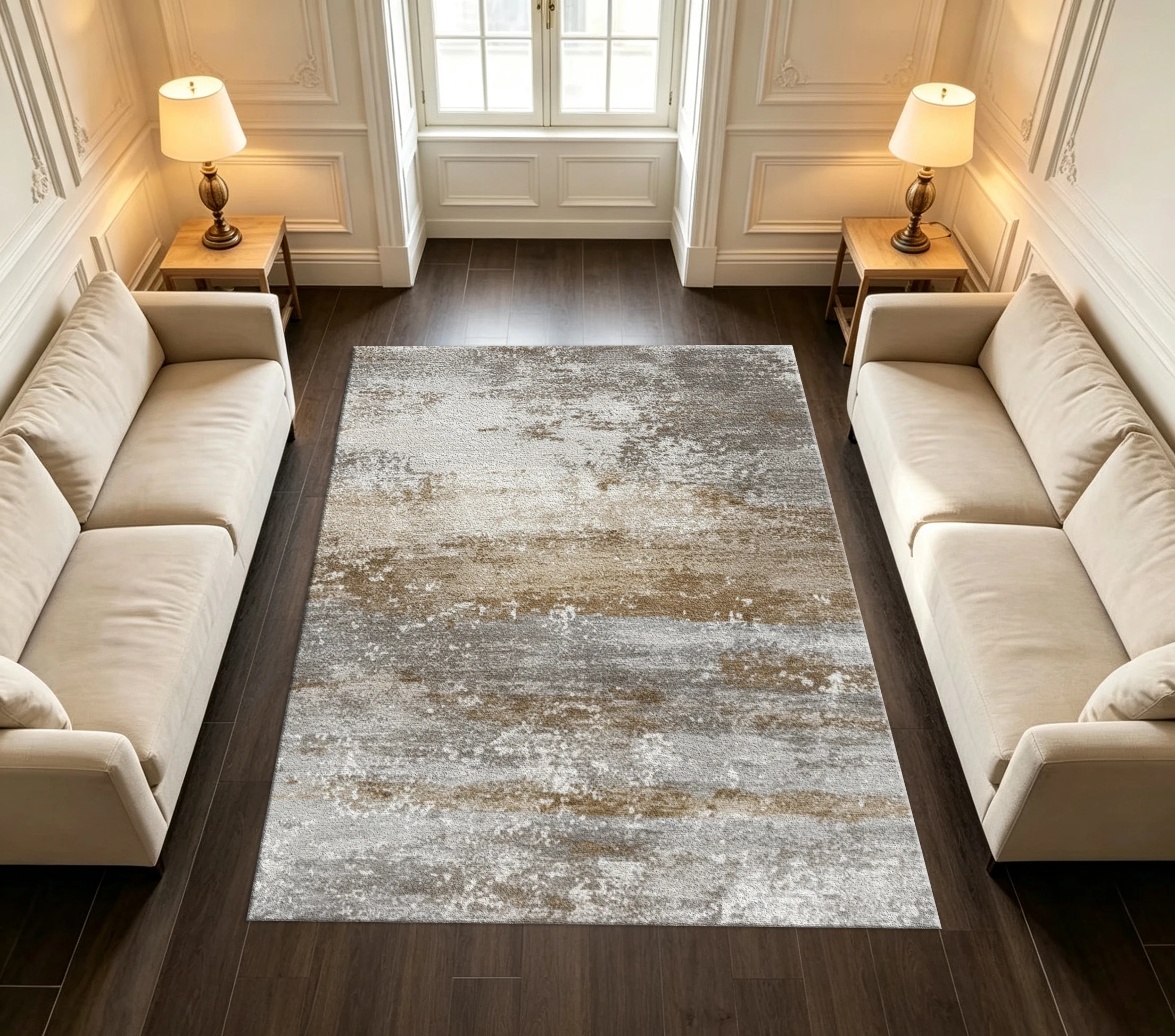 Distressed Industrial Abstract Carpet Flooring Retro Worn Paint Texture Area Rug Neutral Tones Floor Rug for Living Room