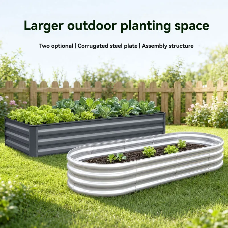 Heavy‑Duty Galvanized Steel Raised Planter Box Metal Garden Bed Rustproof Elevated Plant Container For Farm Yard Vegetable Fruit