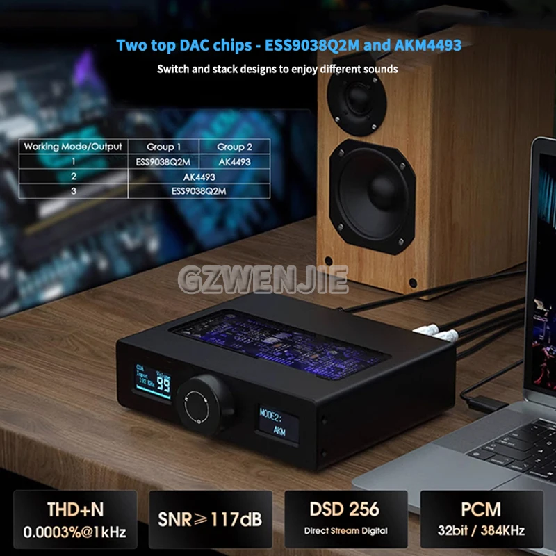 HiFi ESS9038+AK4493 DecoderUSB DAC Audio Adapter COAX/OPT Digital to Analog Converter DSD256 Fever Non-destructive DAC-Q11